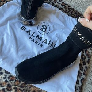 “Suede B-Glove high-top sneakers with metallic Balmain logo”